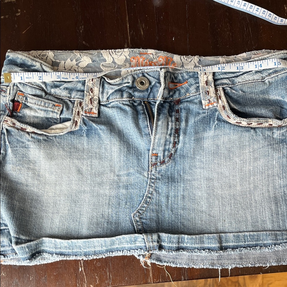 Miss Me Light Blue Denim Skirt with Lace